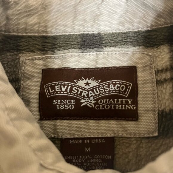 Levis Shacket Mens M Beige Fleece Plaid Lined Shirt Jacket Pockets Logo Buttons - Picture 5 of 6